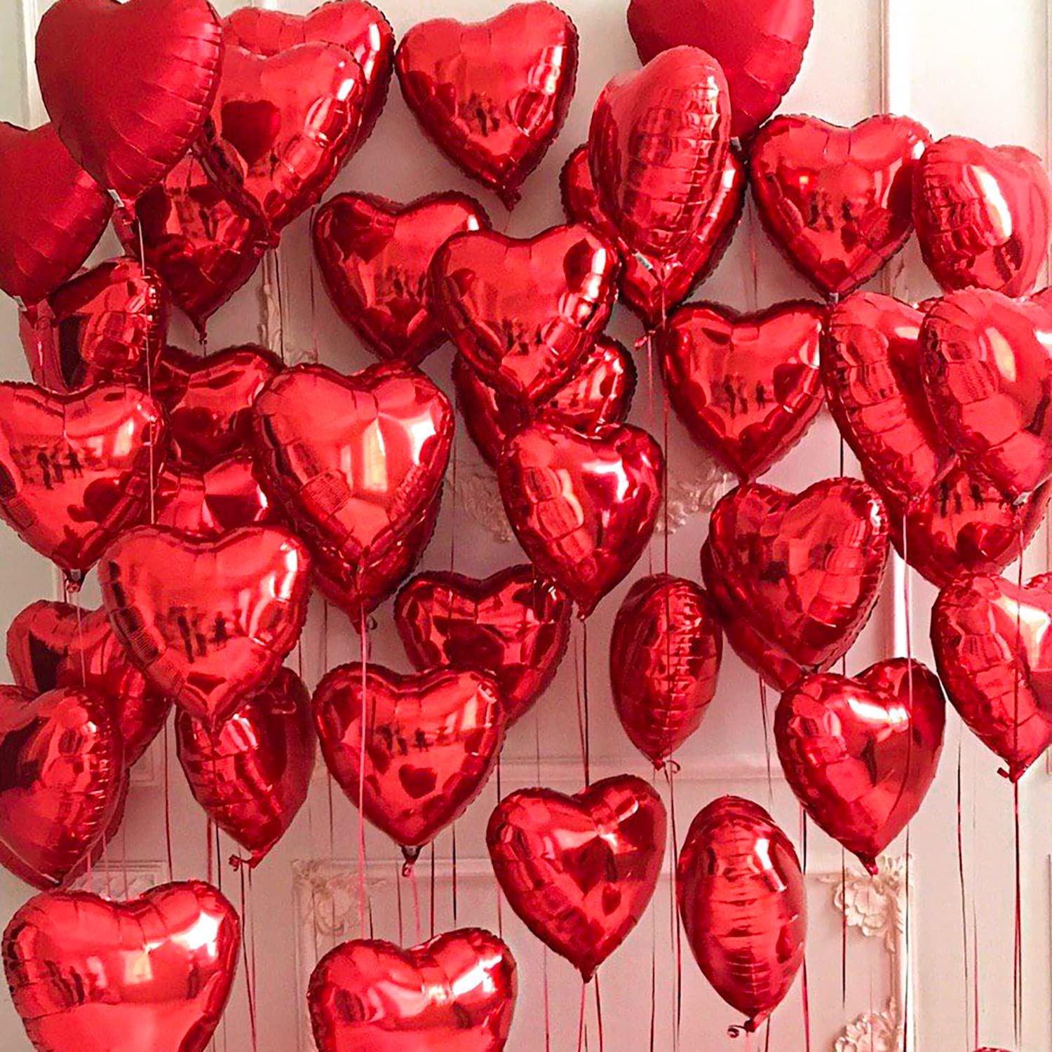 30 pcs Red Heart Balloons 18" a bunch of Heart Love Foil Helium Balloons, Helium Support Valentines Day Wedding Bridal Engagement Party Anniversary Mother's Day Decorations