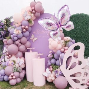 174Pcs Purple Butterfly Balloons Garland Arch Kit with Pink Different Purple Butterfly Foil Balloons for Girl Lavender Baby Bridal Shower Wedding Birthday Party Decorations