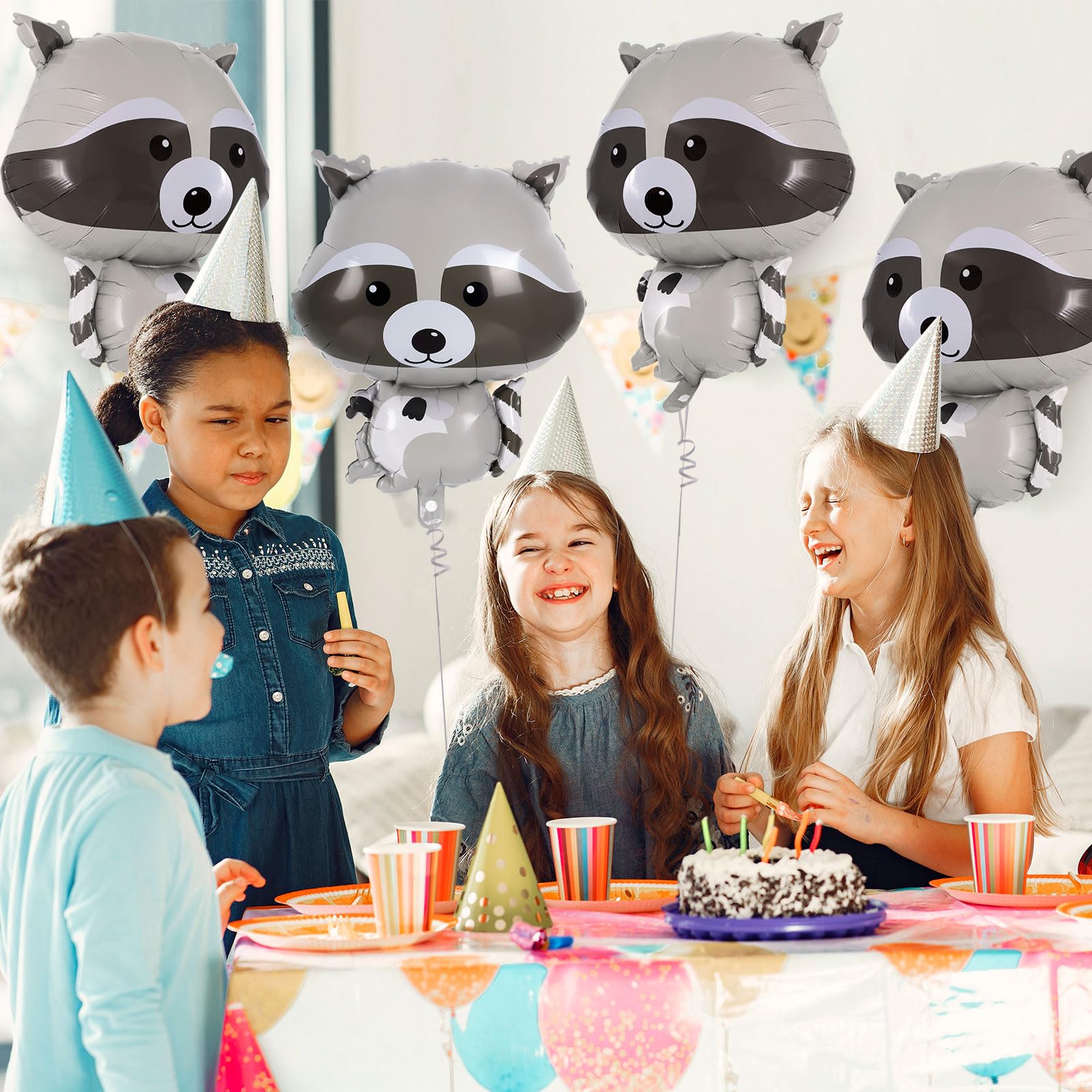 Raccoon Balloons, 6 Pcs Cute Raccoon Foil Balloons, Cartoon Myalr Raccoon Balloons for Woodland Animal Themed Party Camping Birthday Baby Shower