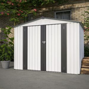 cuisinsmart outdoor storage sheds, metal storage shed 8x6 ft with lockable door locks, waterproof roof design garden shed utility tool storage shed for bike,patio and backyard grey