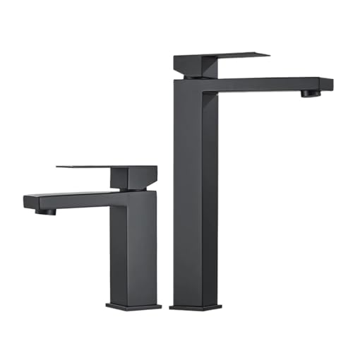 1 Pcs Basin Faucet Bathroom Black Silver Faucet Countertop Mount Nickel Basin Sink Faucet Mixer Hot and Cold Water Brass Wash Basin Faucet (Color : Black Short)