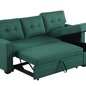 EOVTK 82" L-Shaped Convertible Sleeper Sectional Sofa, 2 in 1 Pull Out Couch Bed with Reversible Storage Chaise for Living Room, Small Space Apartment, Green