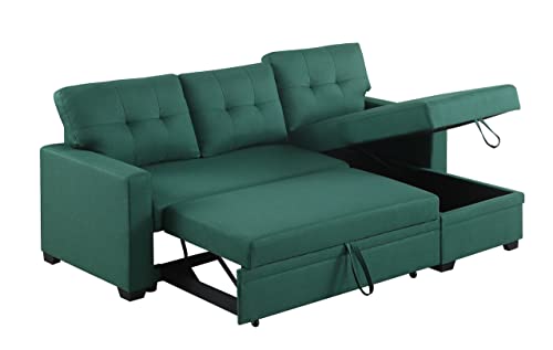 EOVTK 82" L-Shaped Convertible Sleeper Sectional Sofa, 2 in 1 Pull Out Couch Bed with Reversible Storage Chaise for Living Room, Small Space Apartment, Green