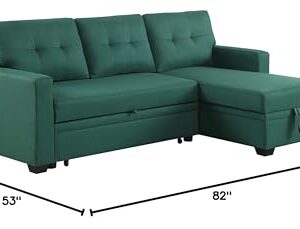 EOVTK 82" L-Shaped Convertible Sleeper Sectional Sofa, 2 in 1 Pull Out Couch Bed with Reversible Storage Chaise for Living Room, Small Space Apartment, Green