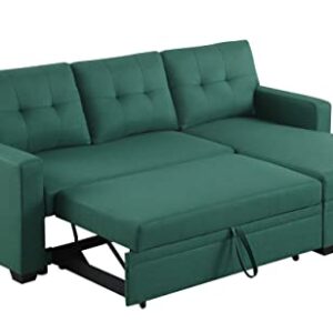 EOVTK 82" L-Shaped Convertible Sleeper Sectional Sofa, 2 in 1 Pull Out Couch Bed with Reversible Storage Chaise for Living Room, Small Space Apartment, Green