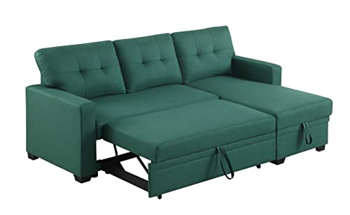 EOVTK 82" L-Shaped Convertible Sleeper Sectional Sofa, 2 in 1 Pull Out Couch Bed with Reversible Storage Chaise for Living Room, Small Space Apartment, Green