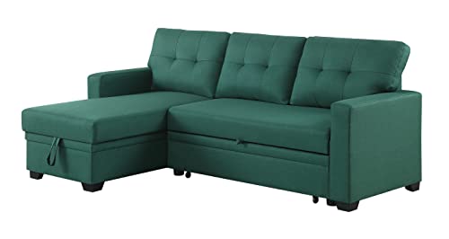 EOVTK 82" L-Shaped Convertible Sleeper Sectional Sofa, 2 in 1 Pull Out Couch Bed with Reversible Storage Chaise for Living Room, Small Space Apartment, Green