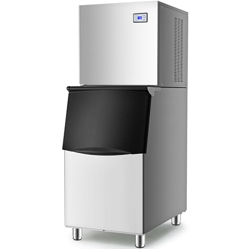 TECSPACE 110V Freestanding Commercial Ice Maker, 550LBS/24H, 1200W Ultra Strong Compressor, 265LBS Large Storage Bin, 182 PCS Ice Cubes Ready in 8-15 Mins