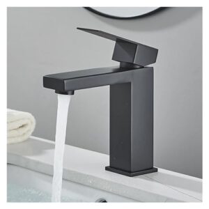 1 Pcs Basin Faucet Bathroom Black Silver Faucet Countertop Mount Nickel Basin Sink Faucet Mixer Hot and Cold Water Brass Wash Basin Faucet (Color : Black Short)