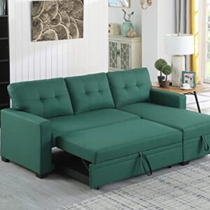 EOVTK 82" L-Shaped Convertible Sleeper Sectional Sofa, 2 in 1 Pull Out Couch Bed with Reversible Storage Chaise for Living Room, Small Space Apartment, Green