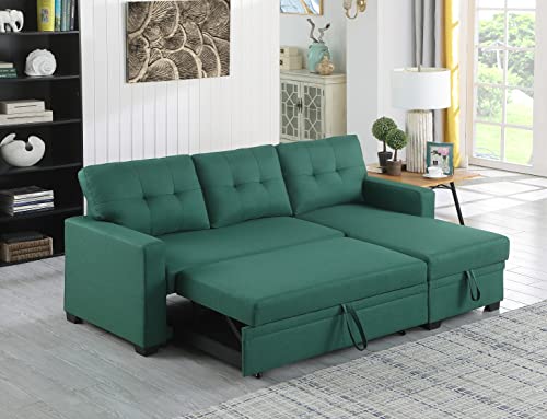 EOVTK 82" L-Shaped Convertible Sleeper Sectional Sofa, 2 in 1 Pull Out Couch Bed with Reversible Storage Chaise for Living Room, Small Space Apartment, Green