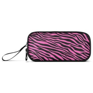 fisyme pink zebra print pencil case large capacity pen box makeup pouch holder organizer stationery bag for school office college adults