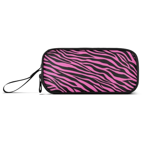 Fisyme Pink Zebra Print Pencil Case Large Capacity Pen Box Makeup Pouch Holder Organizer Stationery Bag for School Office College Adults