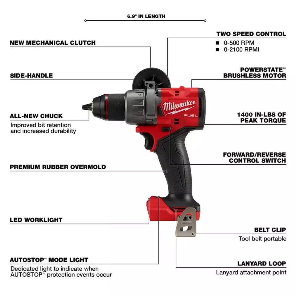 Generic For Milwaukee 2904-20 M18 FUEL 18V 1/2"" Cordless Hammer Drill/Driver - Bare Tool