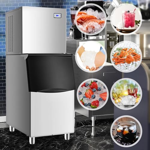 TECSPACE 110V Freestanding Commercial Ice Maker, 550LBS/24H, 1200W Ultra Strong Compressor, 265LBS Large Storage Bin, 182 PCS Ice Cubes Ready in 8-15 Mins