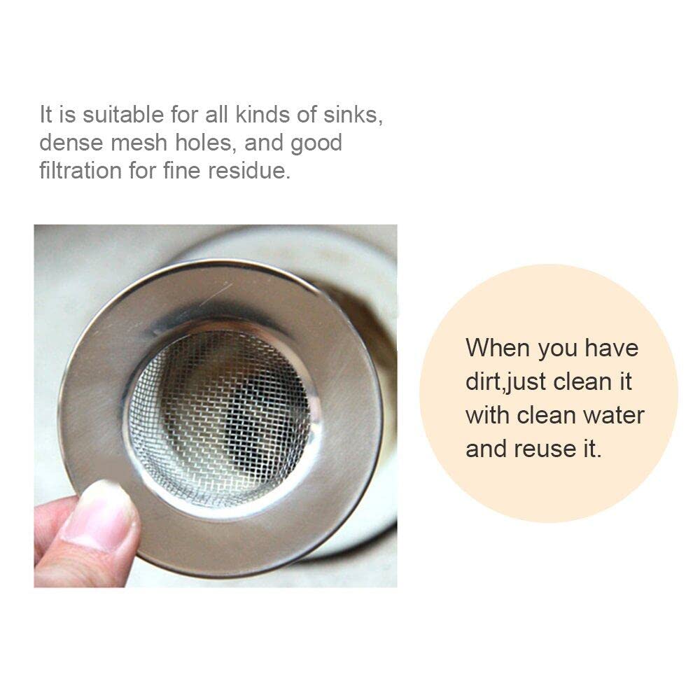 Generic Stainless Steel Round Sink Strainer Bathtub Hair Catcher Stopper Shower Drain Hole Filter Trap Metal Bathroom Kitchen Tools, Silver