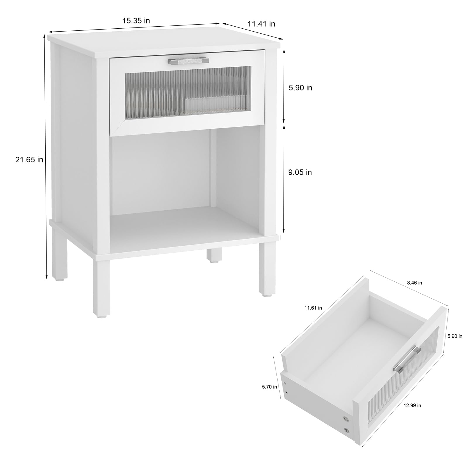 YAUKOMEL Small White Nightstand, End Table with Drawer, Bed Side Table,Nightstand with Acrylic Drawer for Living Room, Bedroom,Small Space White CTG67W