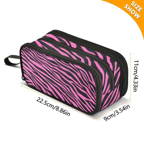 Fisyme Pink Zebra Print Pencil Case Large Capacity Pen Box Makeup Pouch Holder Organizer Stationery Bag for School Office College Adults