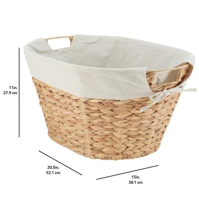 DaOLUX Braided Water Hyacinth, Laundry Basket, Natural, Hand Woven, Handles, Adult