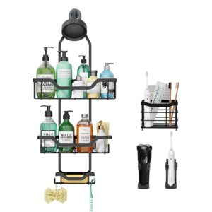 hmieprs hanging shower caddy over shower head, bathroom shower organizer hanging with soap holder hooks, large capacity shower rack basket shelf for towels, sponge, razor, shampoo