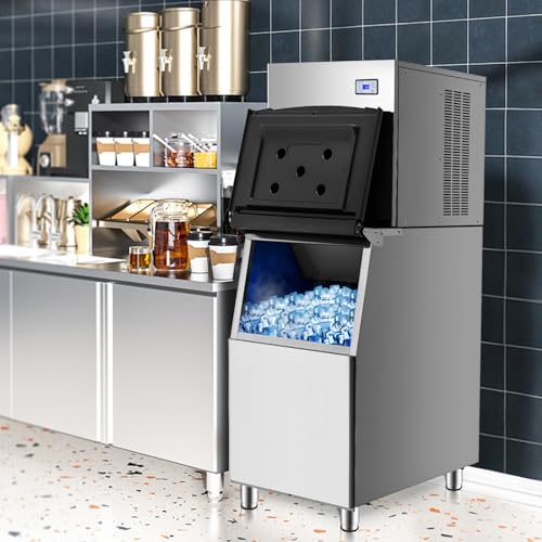 TECSPACE 110V Freestanding Commercial Ice Maker, 550LBS/24H, 1200W Ultra Strong Compressor, 265LBS Large Storage Bin, 182 PCS Ice Cubes Ready in 8-15 Mins