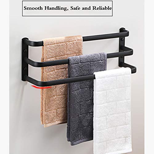 Black Double Layer Towel Rack/ Wall Mounted Multilayer Space Aluminum Towel Rail for Bathroom, Kitchen, Hotel/ Portable Design Towel Stands for Bath with Dislocation Design