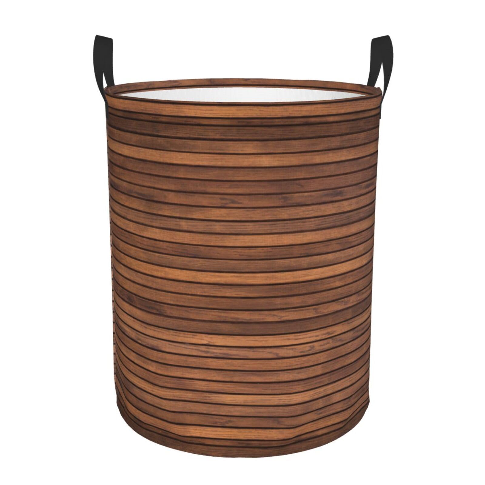 KArFri brown wood lath Large Laundry Basket Round Laundry Hamper Storage Basket Collapsible Laundry Baskets With Handles Dirty Clothes Basket Hampers for Bedroom Home Dorm Room Decor, Small