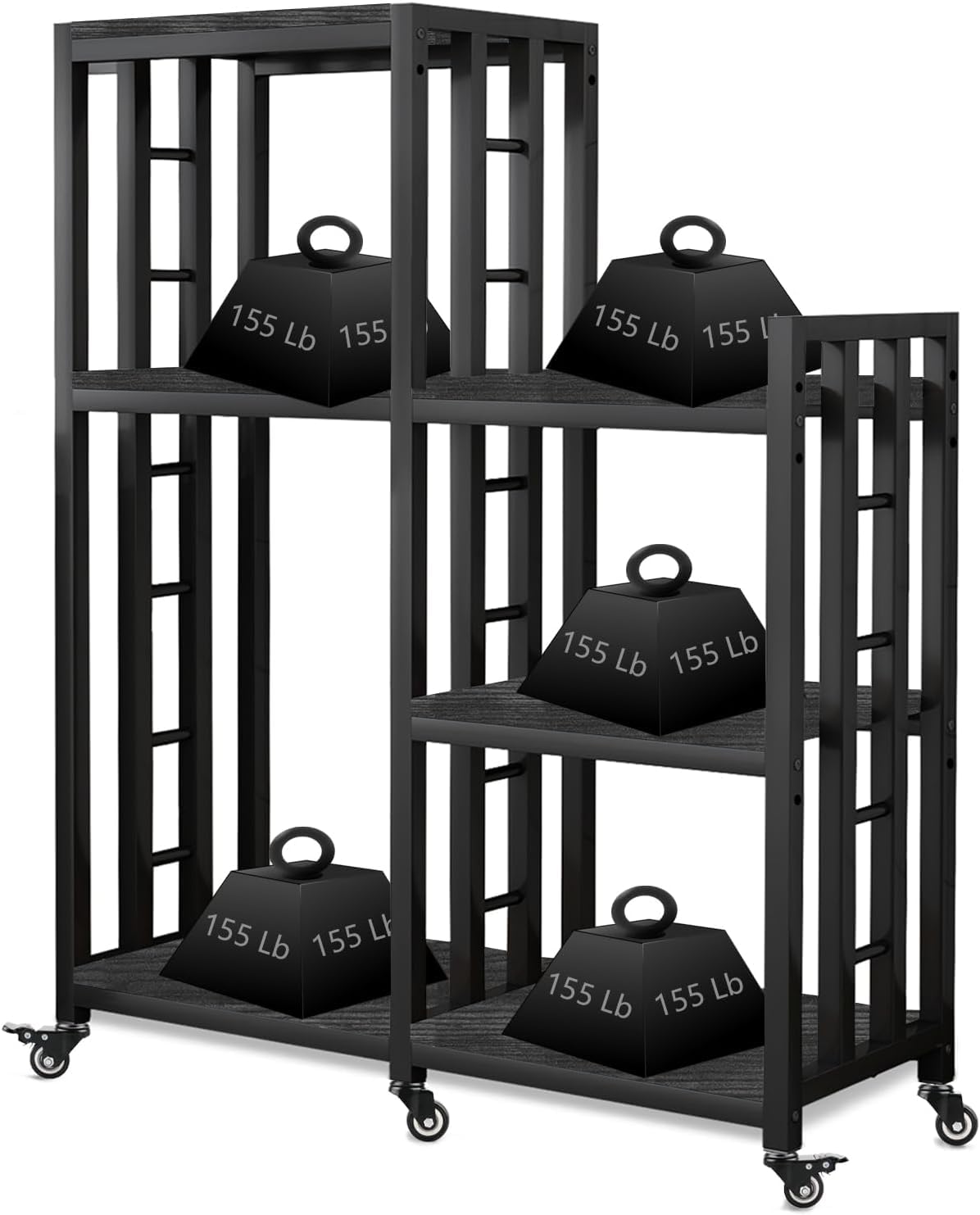 6-Tier Kitchen Bakers Rack Storage Shelf with Wheels, Utility Plant Stand/ Mini Fridge & Microwave Oven Stand Table, Coffee Bar, Adjustable Kitchen Shelves Freestadning for Home Office Patio