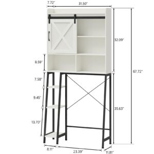 Over The Toilet Storage Cabinet, Farmhouse Storage Cabinet Over Toilet with Sliding Door & Toilet Paper Holder Stand，Home Space-Saving Toilet Rack, for Bathroom, Restroom, Laundry