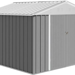 Zstar 8x8 FT Metal Outdoor Storage Shed, Steel Utility Tool Shed Storage House with Lockable Door Design, Garden Tool Sheds for Backyard Patio Lawn