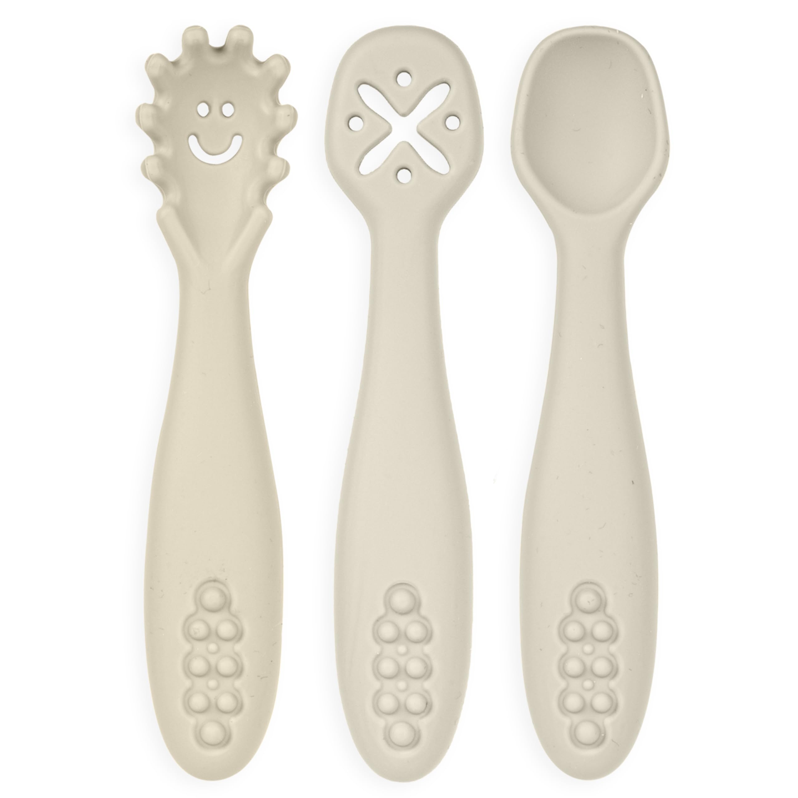 Modern Legacy Home Silicone Toddler Fork and Spoon Utensils, Baby Led Weaning (BLW) Eating Essentials, Kids Self Feeding Set (Cream), CTL5038-17