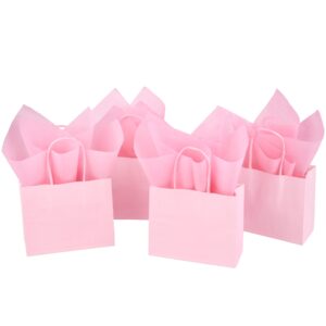 DjinnGlory 24 Pack Mini Tiny Small Pink Paper Gift Bags with Handles 6x5x2.5 Inch and 24 Tissue Paper for Wedding Baby Shower Princess Birthday Party Favors Goodies