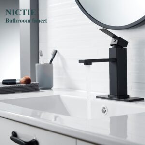 NICTIE Bathroom Faucet Black Bathroom Sink Faucet Single Hole Single Handle Vanity Sink Faucet Matte Black Modern Commercial RV Faucet with Pop-up Drain for 1 - or 3-Hole Bathroom Sink