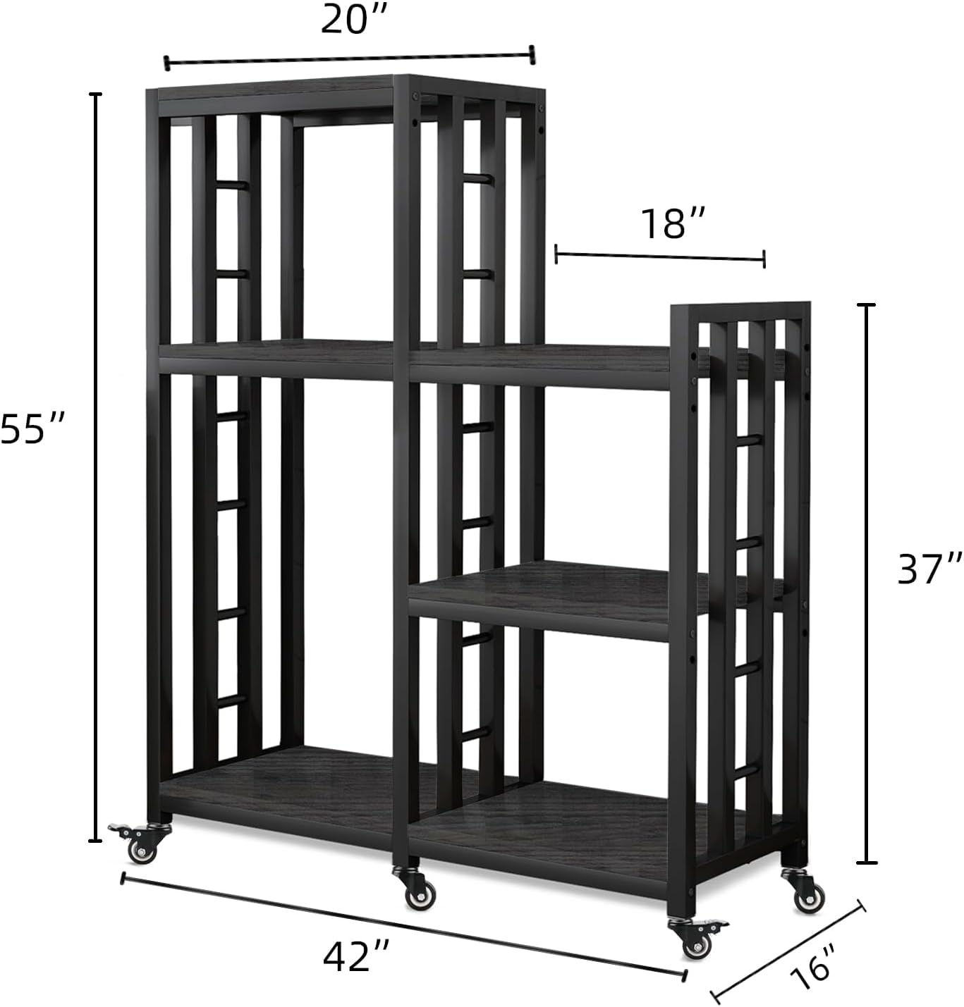 6-Tier Kitchen Bakers Rack Storage Shelf with Wheels, Utility Plant Stand/ Mini Fridge & Microwave Oven Stand Table, Coffee Bar, Adjustable Kitchen Shelves Freestadning for Home Office Patio