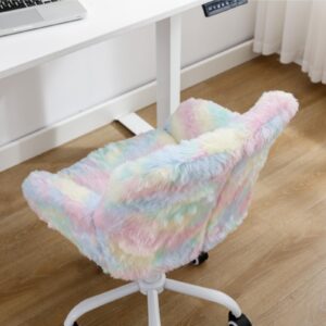 LukeAlon Kids Adjustable Desk Chair, Furry Study Chair with Swivel Base Cute Faux Fur Reading Chair Comfy Upholstered Computer Chair with Arms for Girls Children, Light Colorful