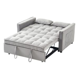 ECHINGLE 54.8'' Sleeper Sofa Bed 3-in-1 Convertible Couch with Pullout Bed, Reclining Backrest, Storage Pockets – Modern Space Lounge Furniture for Living Room, Includes Toss Pillows,Grey