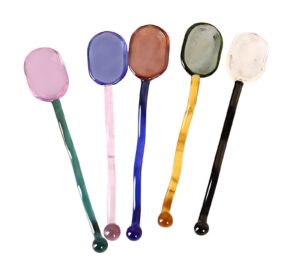 turbokey 5 pieces glass spoons for coffee teaspoons 6.1 inch glass stirring spoon rod heat resistant coffee stirrers ice tea spoon glass mixing spoon for tea sugarhome bar party (5 color)