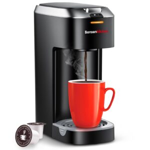 bonsenkitchen single serve coffee maker, coffee brewer for k cup capsule, fast brewing coffee machine, 6 to 12oz brew sizes, sleek space saving design