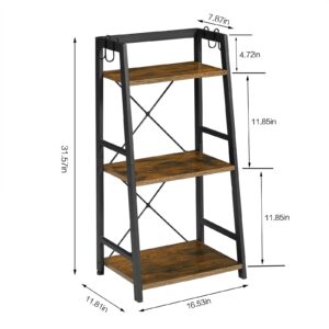 EYOCAL 3 Tier Bookshelf, Industrial Bookcase Wood Storage Shelf with Metal Frame for Living Room, Bedroom and Office