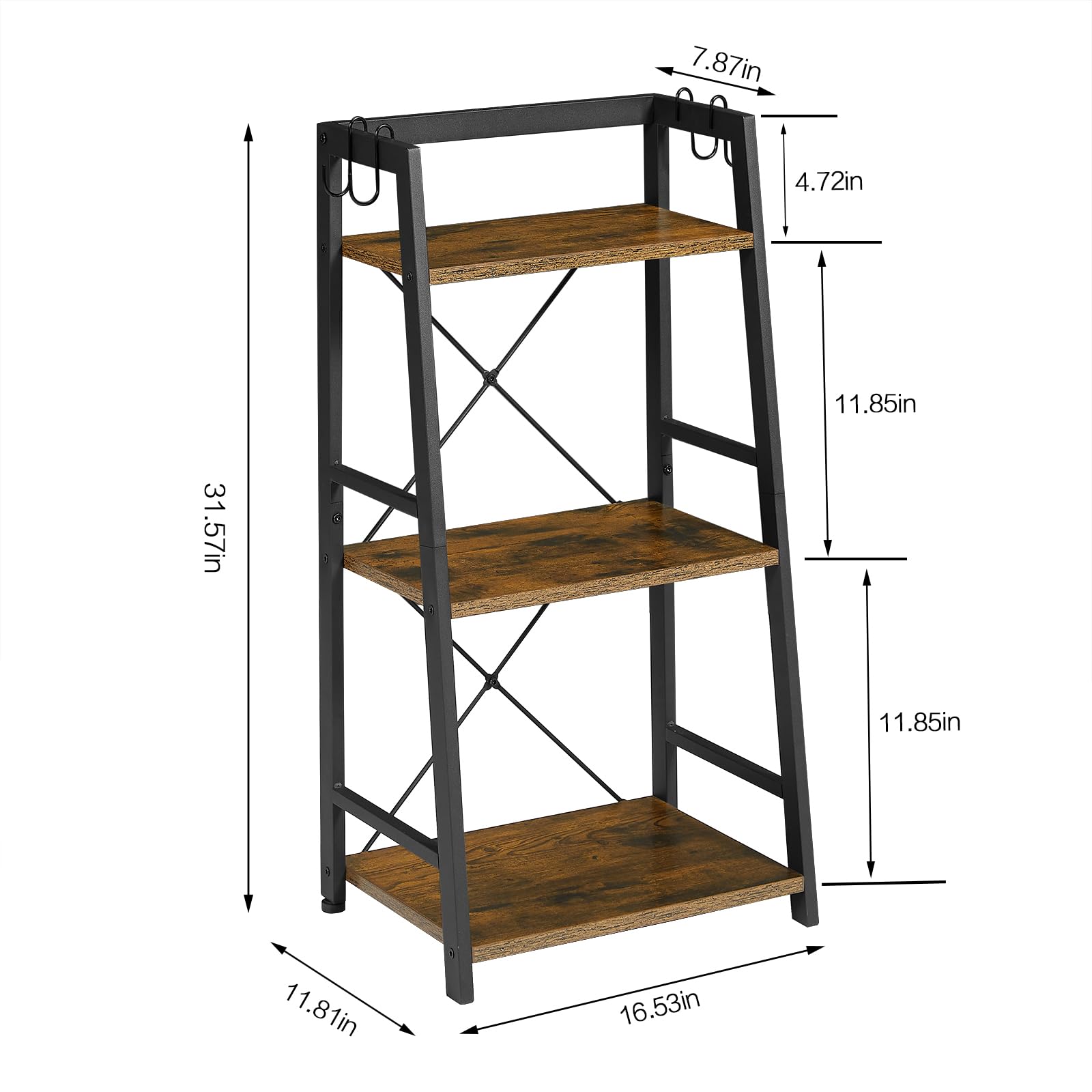 EYOCAL 3 Tier Bookshelf, Industrial Bookcase Wood Storage Shelf with Metal Frame for Living Room, Bedroom and Office