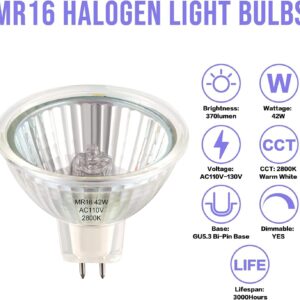 RuLEDne MR16 GU5.3 Halogen Bulbs 42W Dimmable Warm White 2800k, AC 120V GU5.3 Bulb, Non Flicker, 360 Beam Angle, Bright MR16 Halogen Light Bulbs for Home Lighting