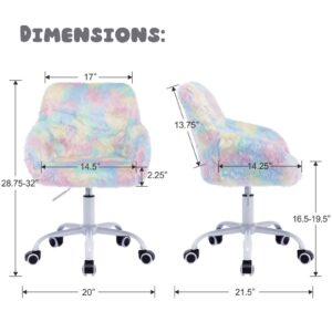 LukeAlon Kids Adjustable Desk Chair, Furry Study Chair with Swivel Base Cute Faux Fur Reading Chair Comfy Upholstered Computer Chair with Arms for Girls Children, Light Colorful