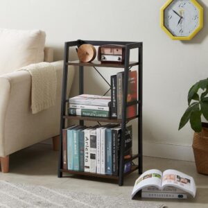 EYOCAL 3 Tier Bookshelf, Industrial Bookcase Wood Storage Shelf with Metal Frame for Living Room, Bedroom and Office