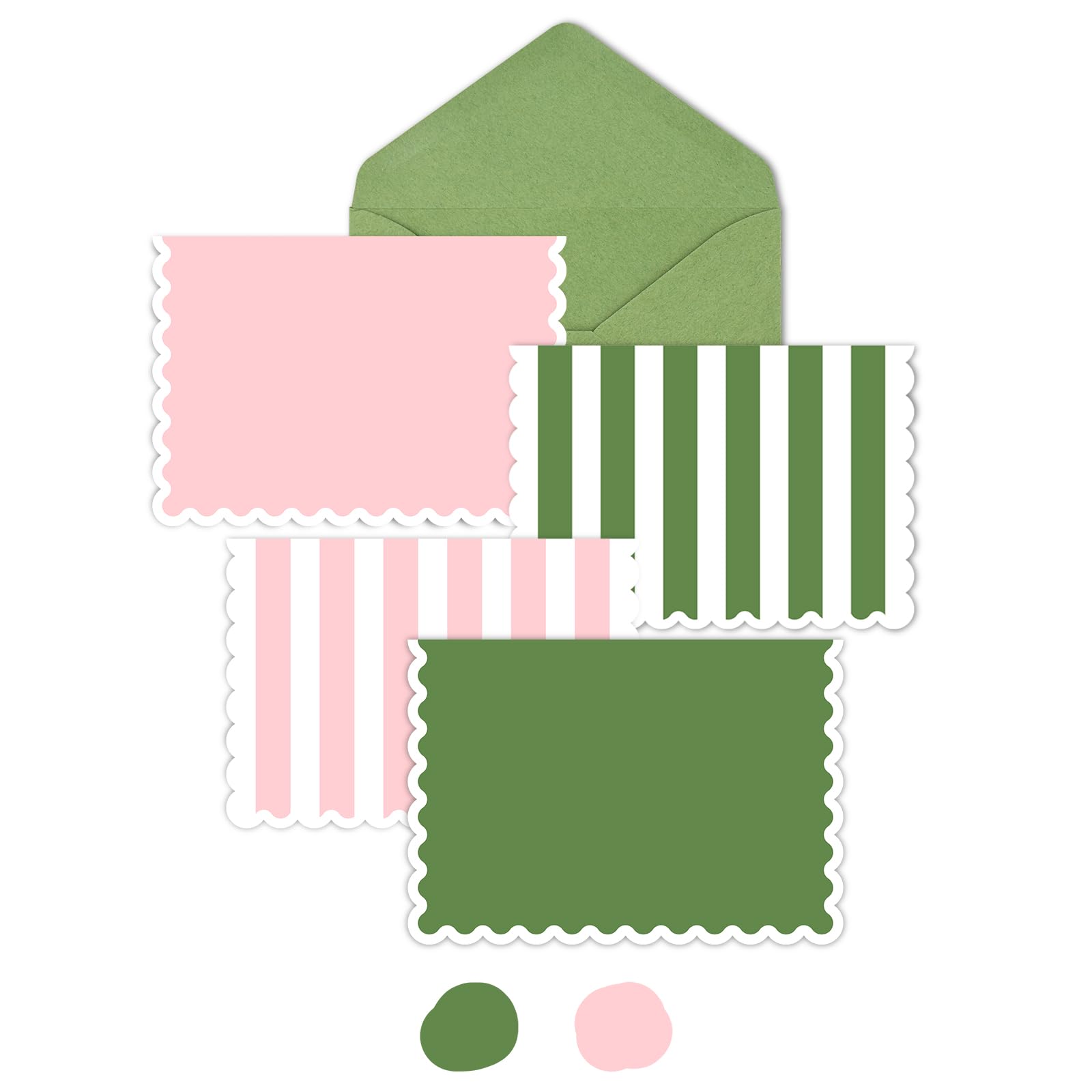 AZAZA Blank Cards and Envelopes 24 Pack,3.5x5 Mini Striped Greeting Cards,Blank Note Cards for Baby Shower,Wedding Thank You Cards,Bridal Shower,Small Quick Notes (Pink and Green)