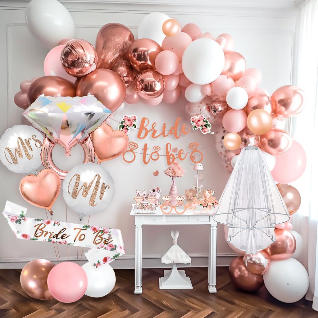 MOVINPE Bachelorette Party Decoration Bachelorette Party Accessories Bride to Be Sash Veil Bridal Shower Weekend Bride to Be Banner Hen Party Photo Props Bride Balloons Bride Glasses Rose Gold