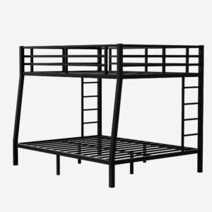 Bellemave Full XL Over Queen Metal Bunk Bed for Adults,Heavy-Duty Bunk Bed with 2 Ladders,Full Over Queen Bunk Beds,Space-Saving Bunk Bed for Kids/Teens/Adults,Noise-Free,Black