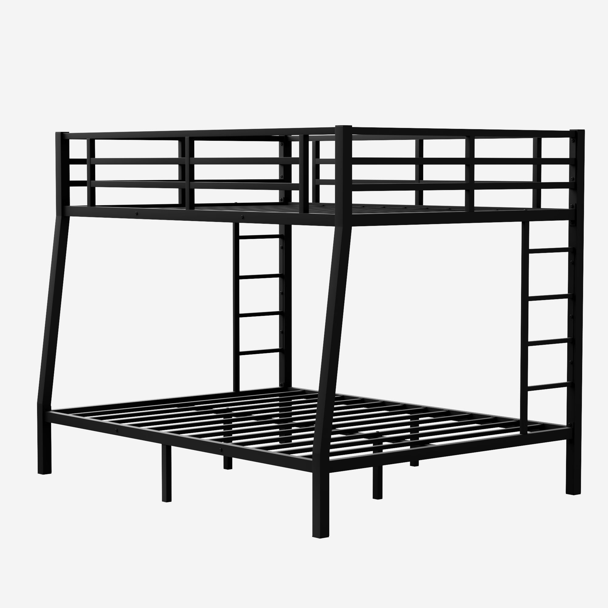 Bellemave Full XL Over Queen Metal Bunk Bed for Adults,Heavy-Duty Bunk Bed with 2 Ladders,Full Over Queen Bunk Beds,Space-Saving Bunk Bed for Kids/Teens/Adults,Noise-Free,Black