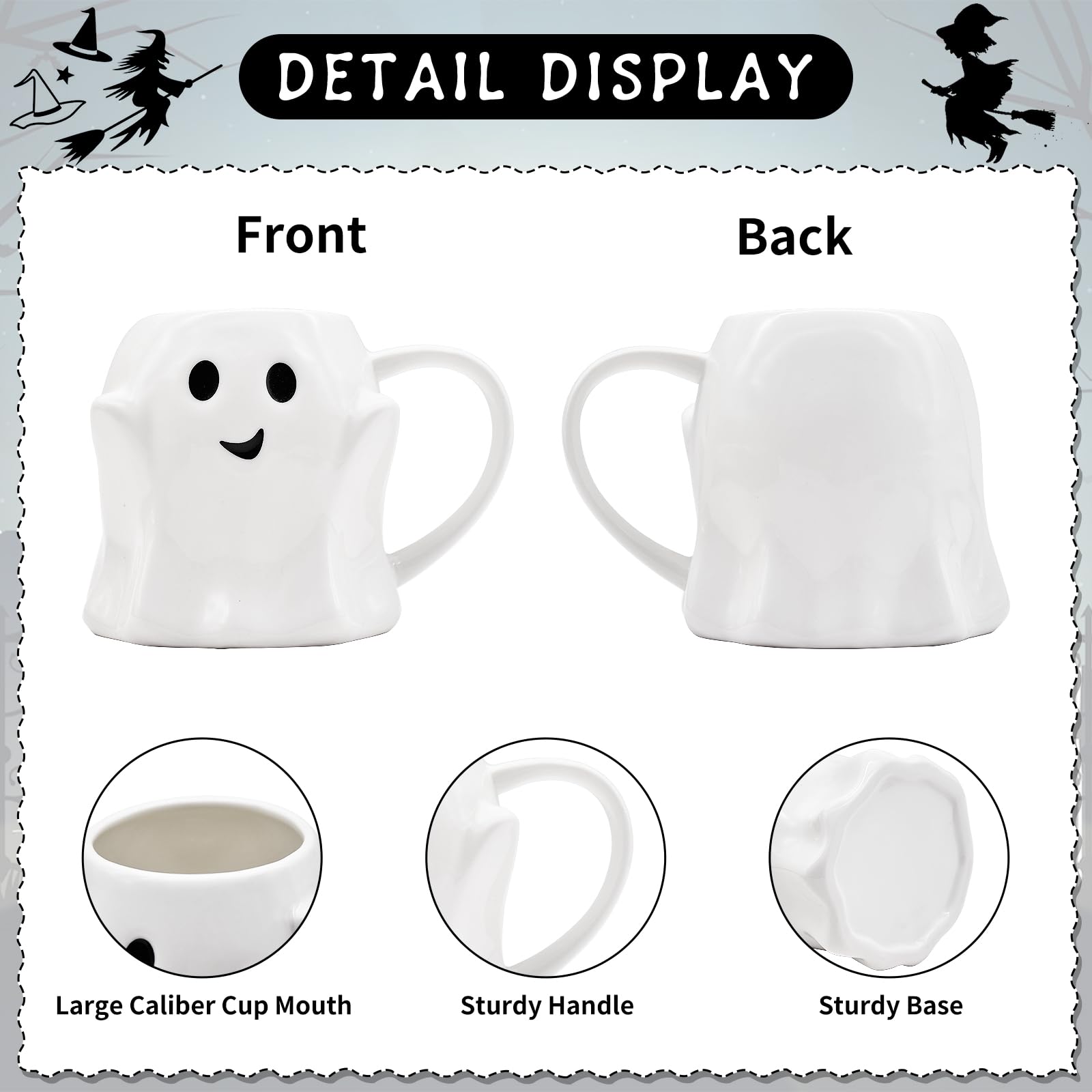 14 oz Halloween Ghost Coffee Mug - White Cute Ceramic Ghost Pattern Ghostface Mug Coffee Cup Halloween Accessories Birthday Gifts for Kids Adults