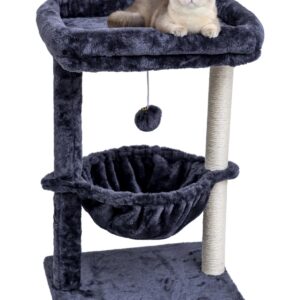 SYANDLVY Small Cat Tree for Indoor Cats, Activity Cat Tower with Scratching Post for Kittens, Cat Condo & Furniture with Basket & Hanging Ball for Play Rest