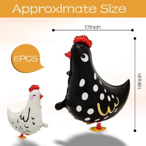 Generic 6Pcs Walking Pet Chicken Foil Balloons for kids gift,Standing Animal Mylar Balloon,Supplies Animal Theme Birthday Party Decorations Baby Shower (3Pcs white chicken 3Pcs black chicken)